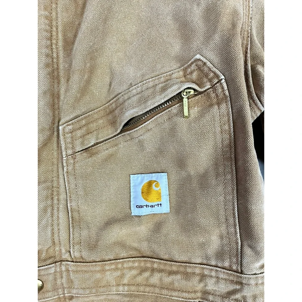 Carhartt Coveralls Mens 40 Short X01 Brown Quilt Lined Duck Canvas Distressed